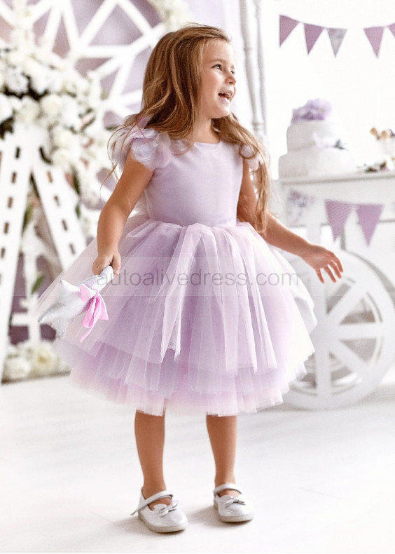 Purple Satin Tulle Corset Back Short Flower Girl Dress Purple Satin Tulle Corset Back Short Flower Girl Dress